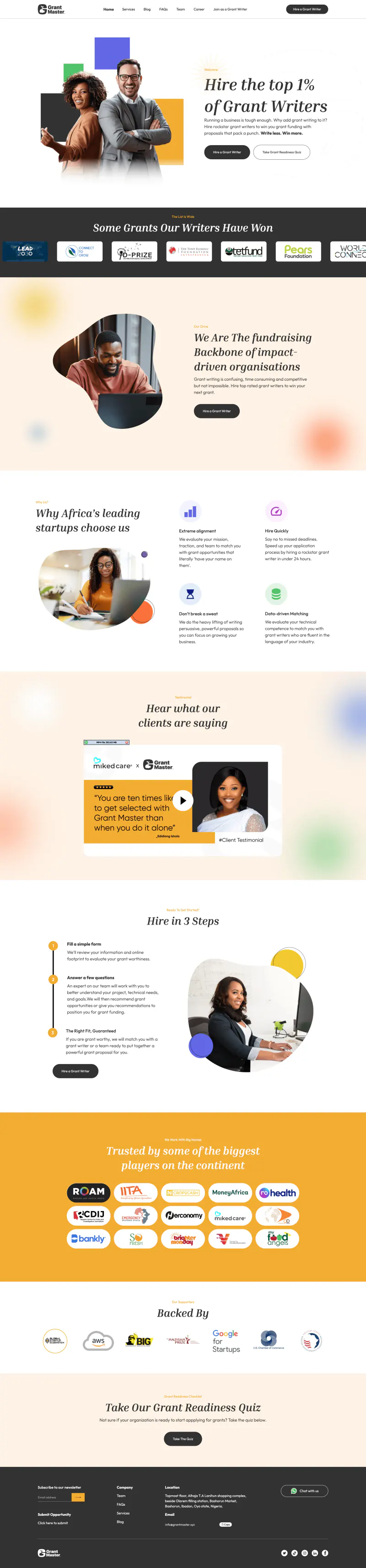 Grant Master website homepage